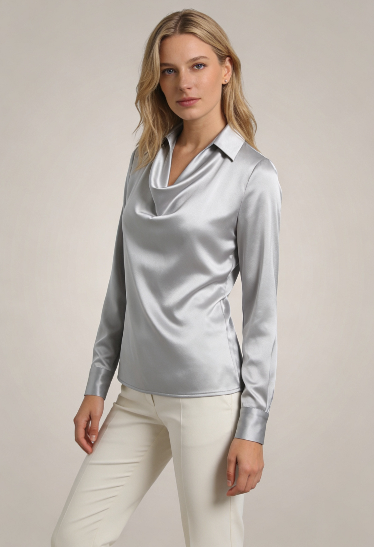 Blouse Dames met Lange Mouwen en Gedrapeerde Hals | Reverskraag