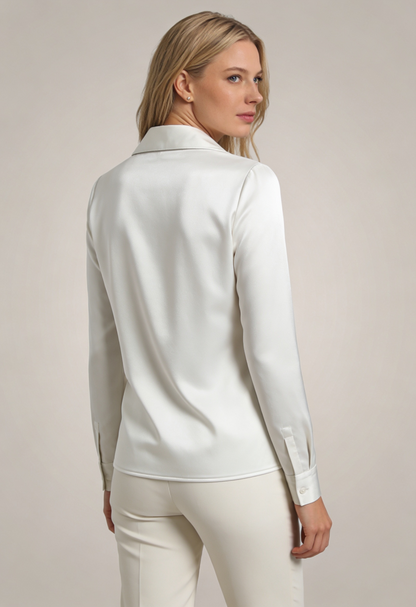 Blouse Dames met Lange Mouwen en Gedrapeerde Hals | Reverskraag