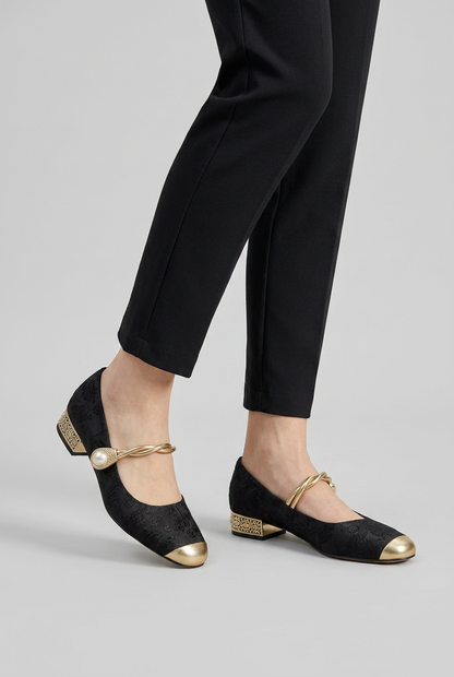 Damesschoenen met Lage Hak en Bandje | Gouden Details