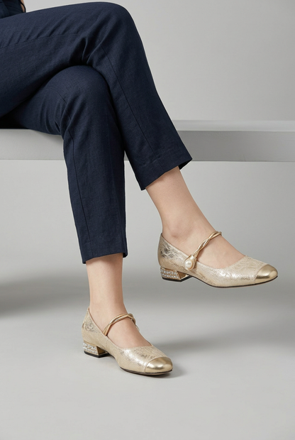 Damesschoenen met Lage Hak en Bandje | Gouden Details