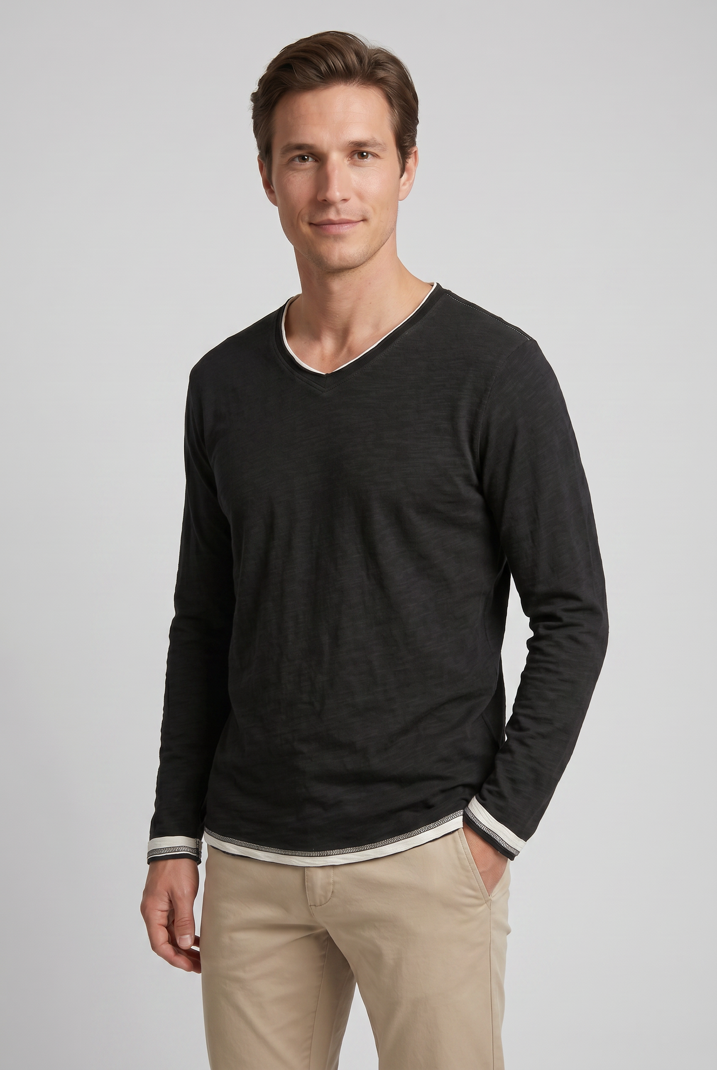 Heren Shirt Met Lange Mouwen En Ronde hals | Slim Fit