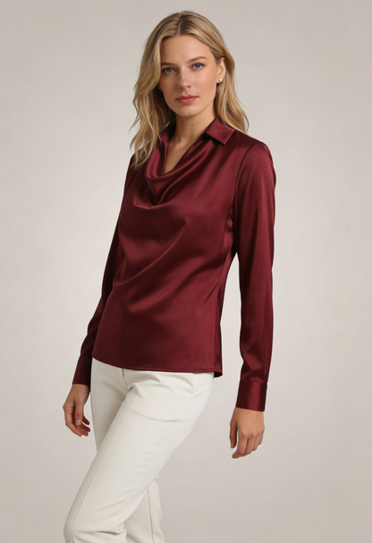 Blouse Dames met Lange Mouwen en Gedrapeerde Hals | Reverskraag