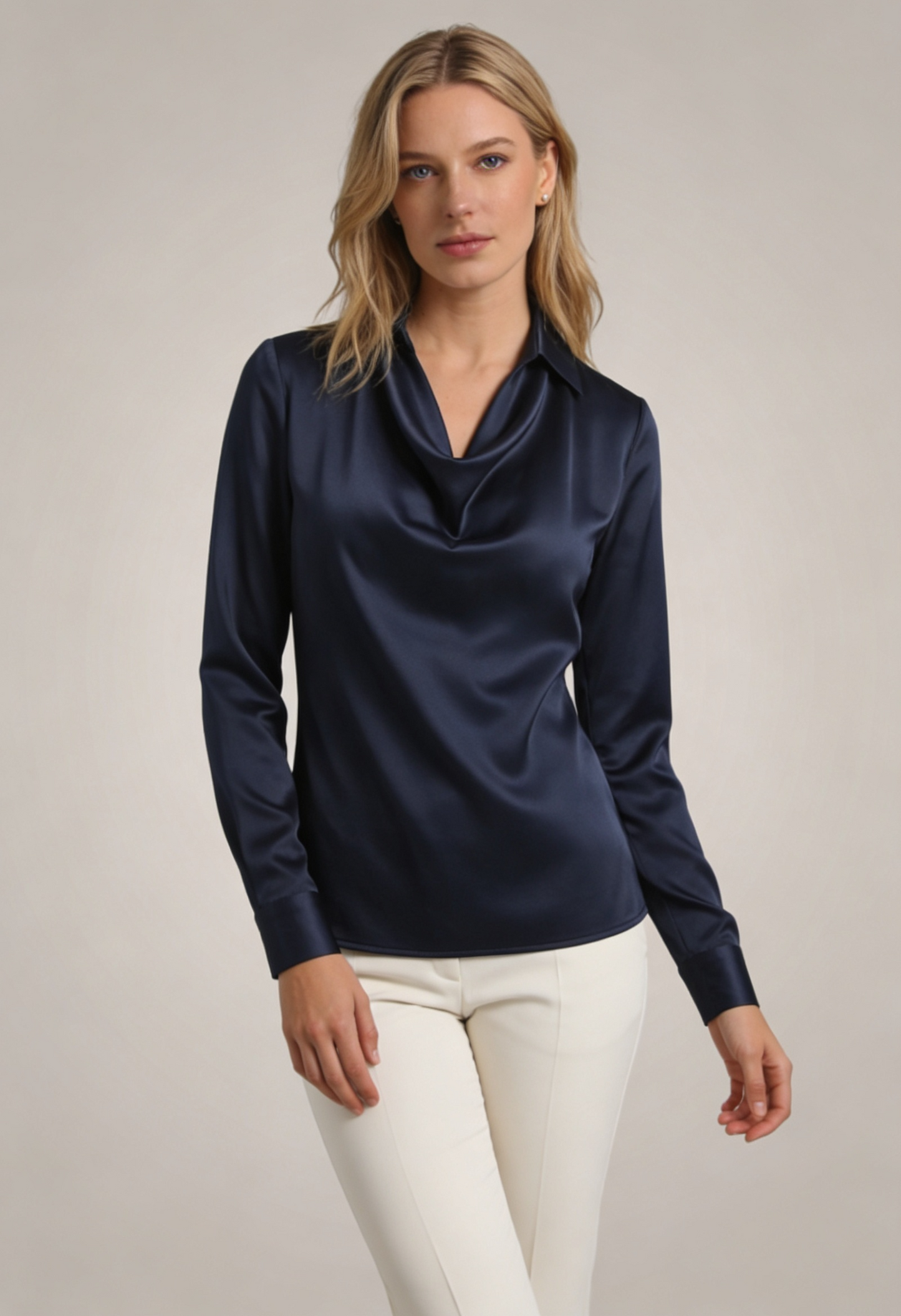 Blouse Dames met Lange Mouwen en Gedrapeerde Hals | Reverskraag