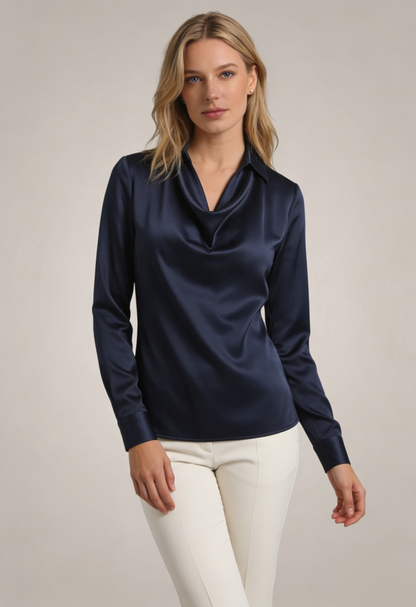 Blouse Dames met Lange Mouwen en Gedrapeerde Hals | Reverskraag