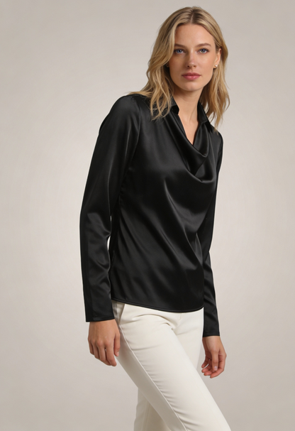 Blouse Dames met Lange Mouwen en Gedrapeerde Hals | Reverskraag