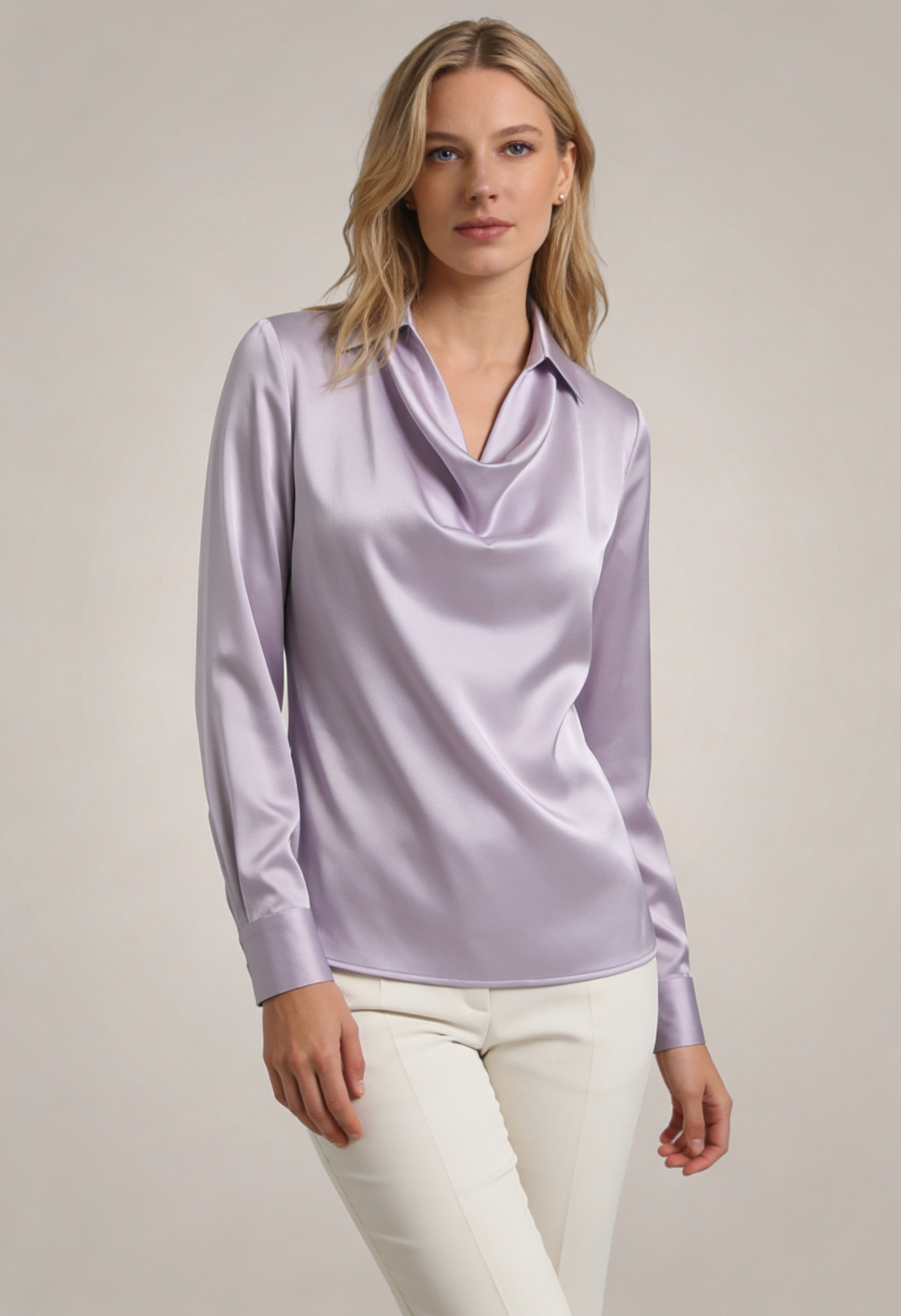 Blouse Dames met Lange Mouwen en Gedrapeerde Hals | Reverskraag