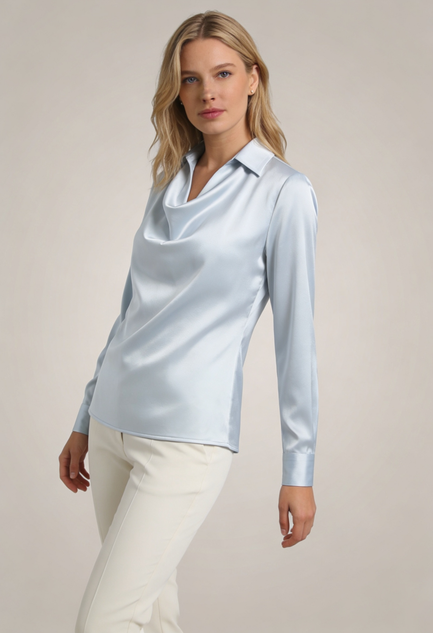 Blouse Dames met Lange Mouwen en Gedrapeerde Hals | Reverskraag