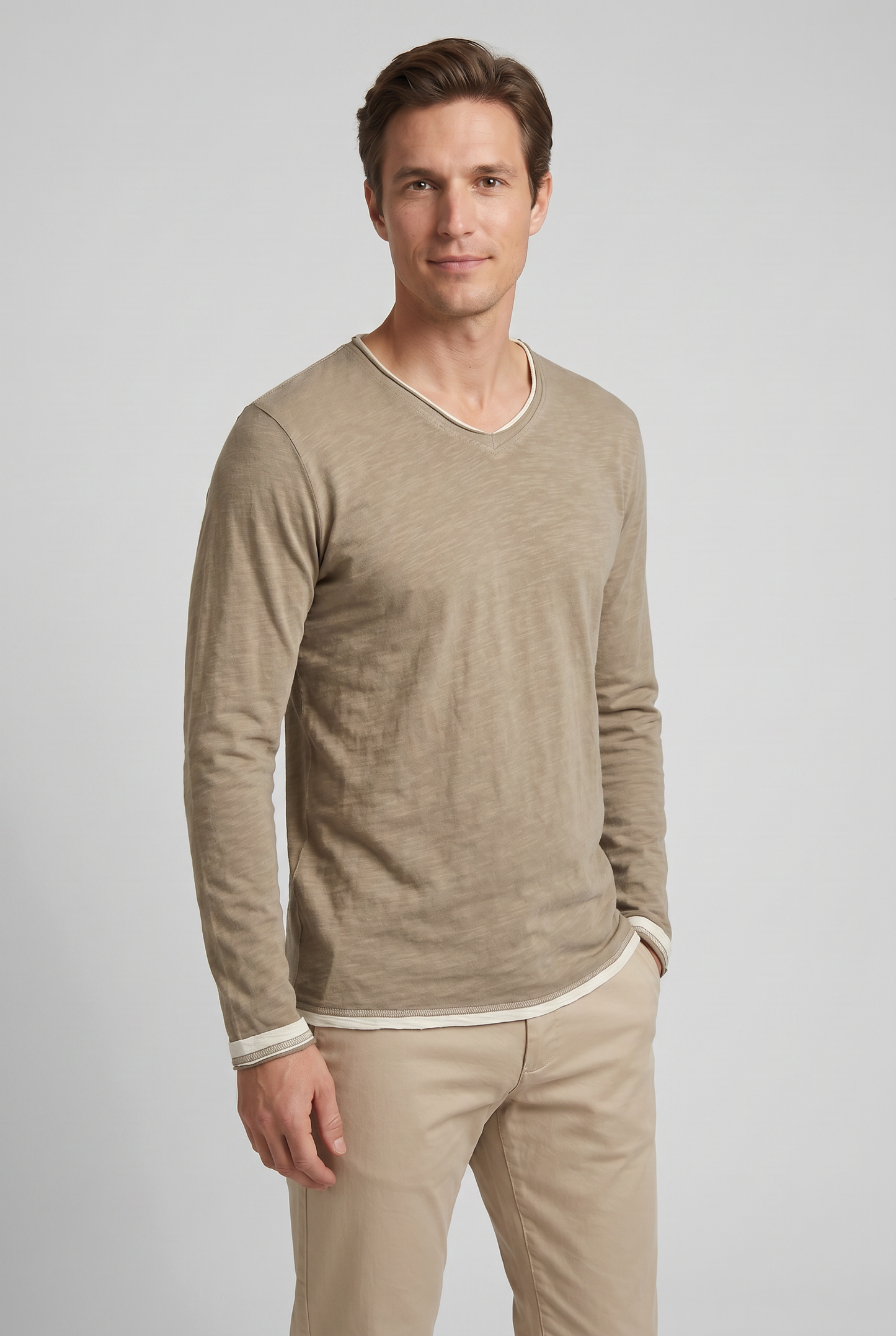 Heren Shirt Met Lange Mouwen En Ronde hals | Slim Fit