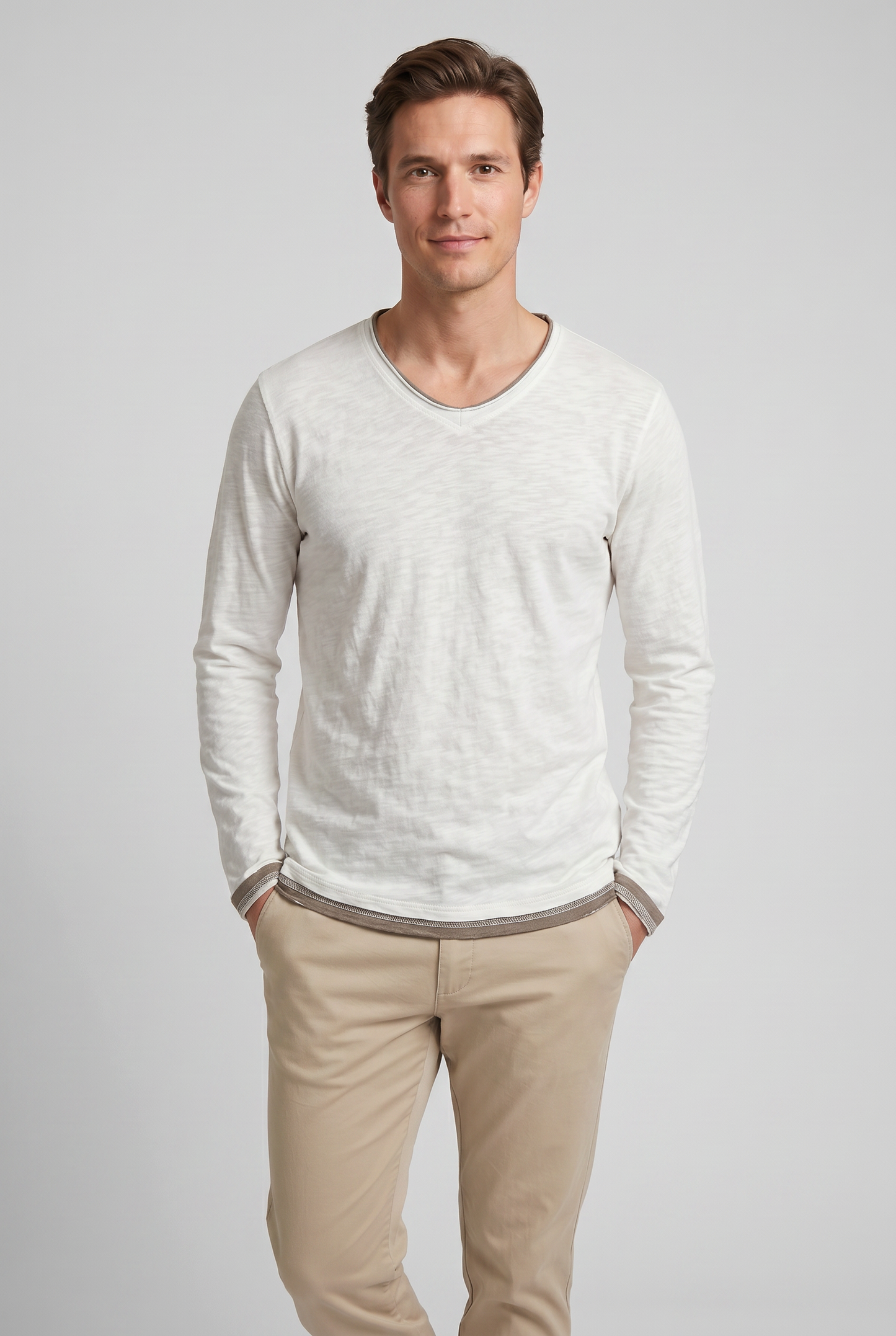 Heren Shirt Met Lange Mouwen En Ronde hals | Slim Fit