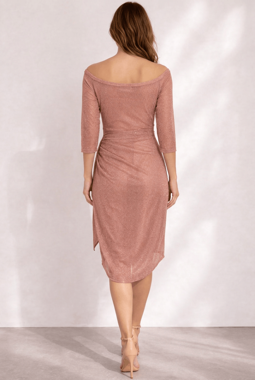 Kleid Hochzeitsgast Damen Midi | Bardot-Ausschnitt & Glitzer