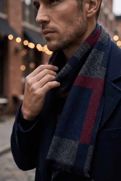 Heren sjaal casual | Geruit patroon & franjes