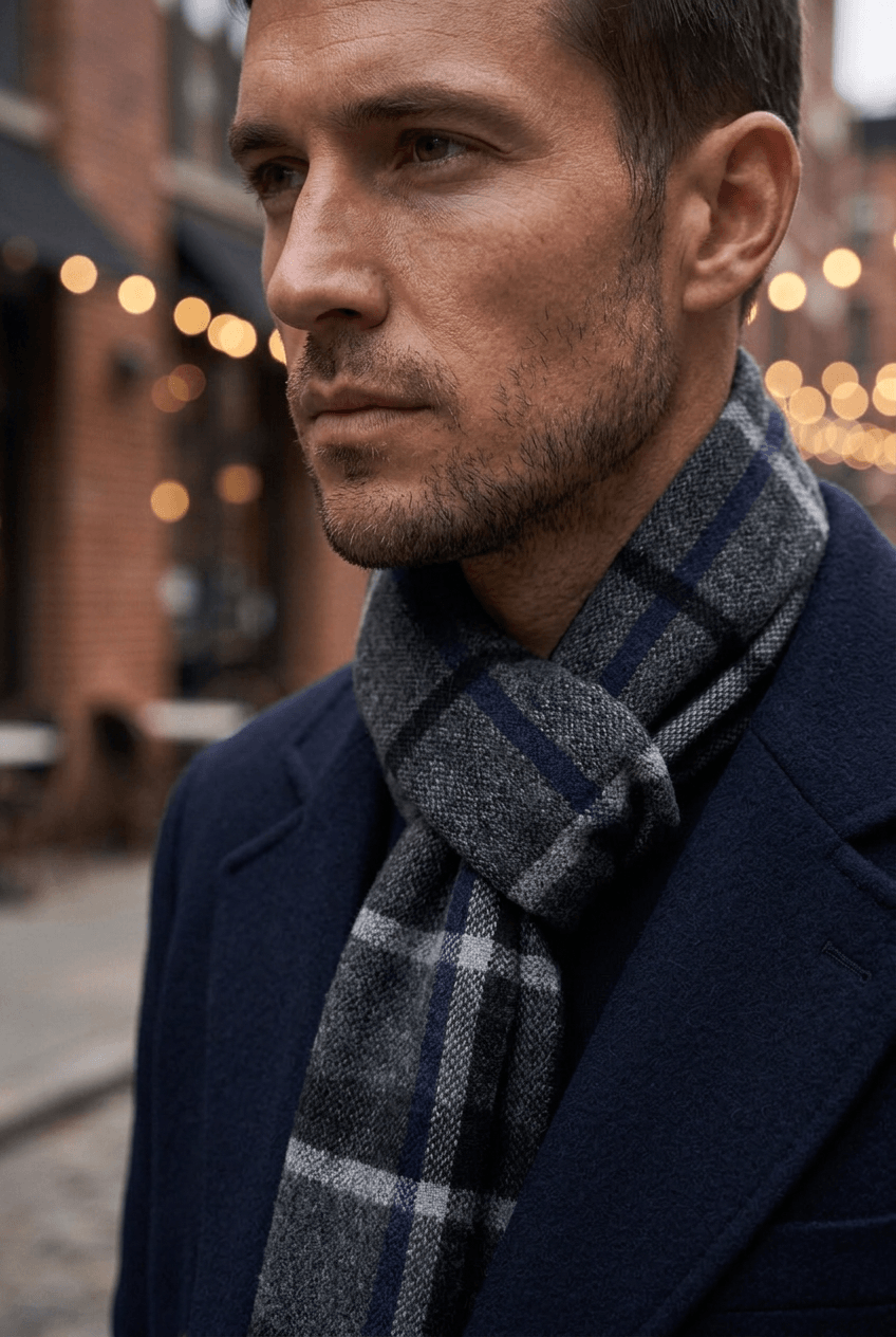 Heren sjaal casual | Geruit patroon & franjes