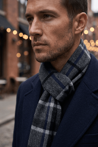 Heren sjaal casual | Geruit patroon & franjes