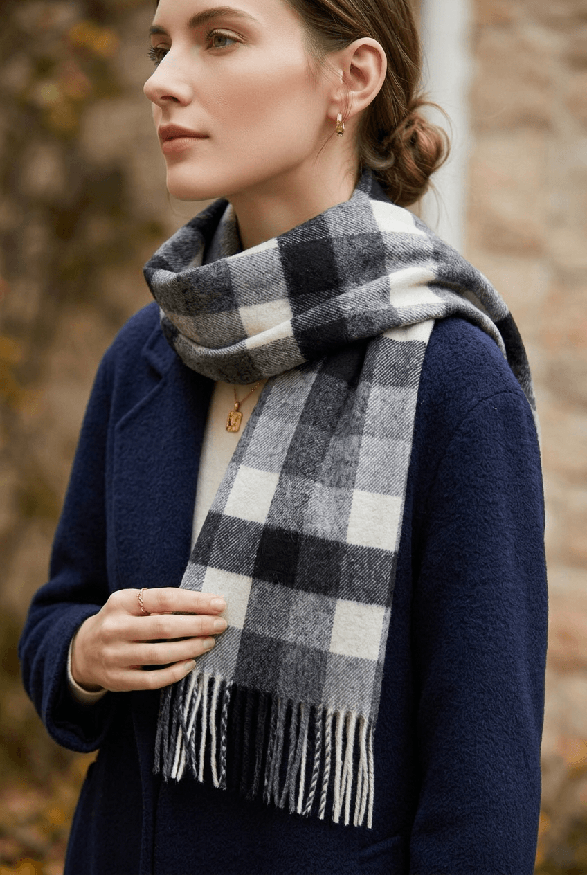 Lange dames sjaal | Geruit plaid patroon & franjes