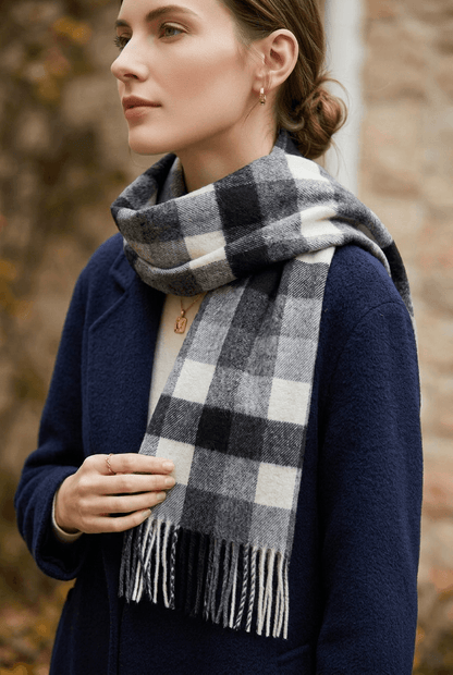 Lange dames sjaal | Geruit plaid patroon & franjes