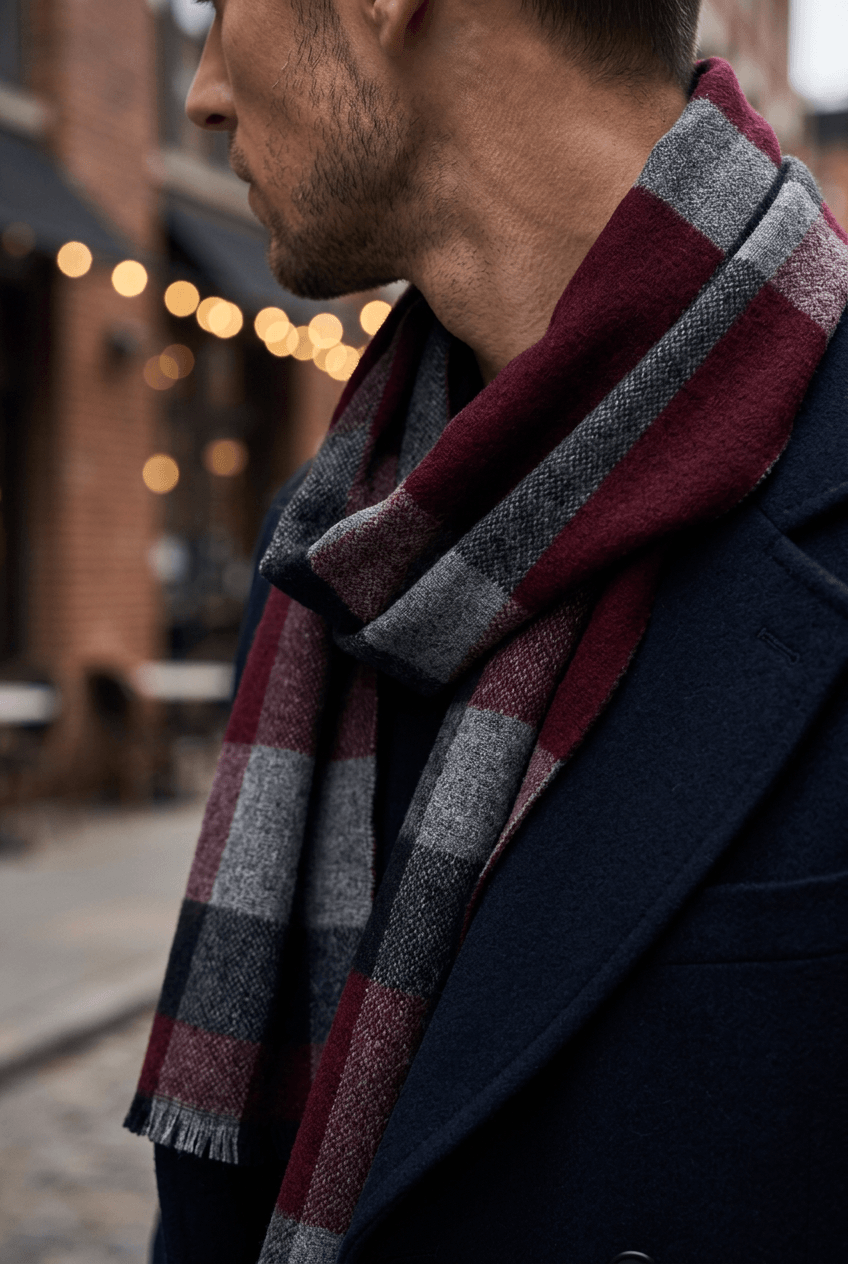 Heren sjaal casual | Geruit patroon & franjes