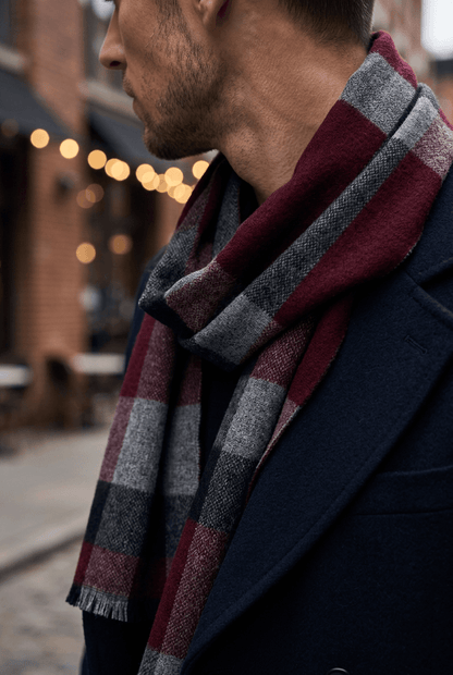 Heren sjaal casual | Geruit patroon & franjes