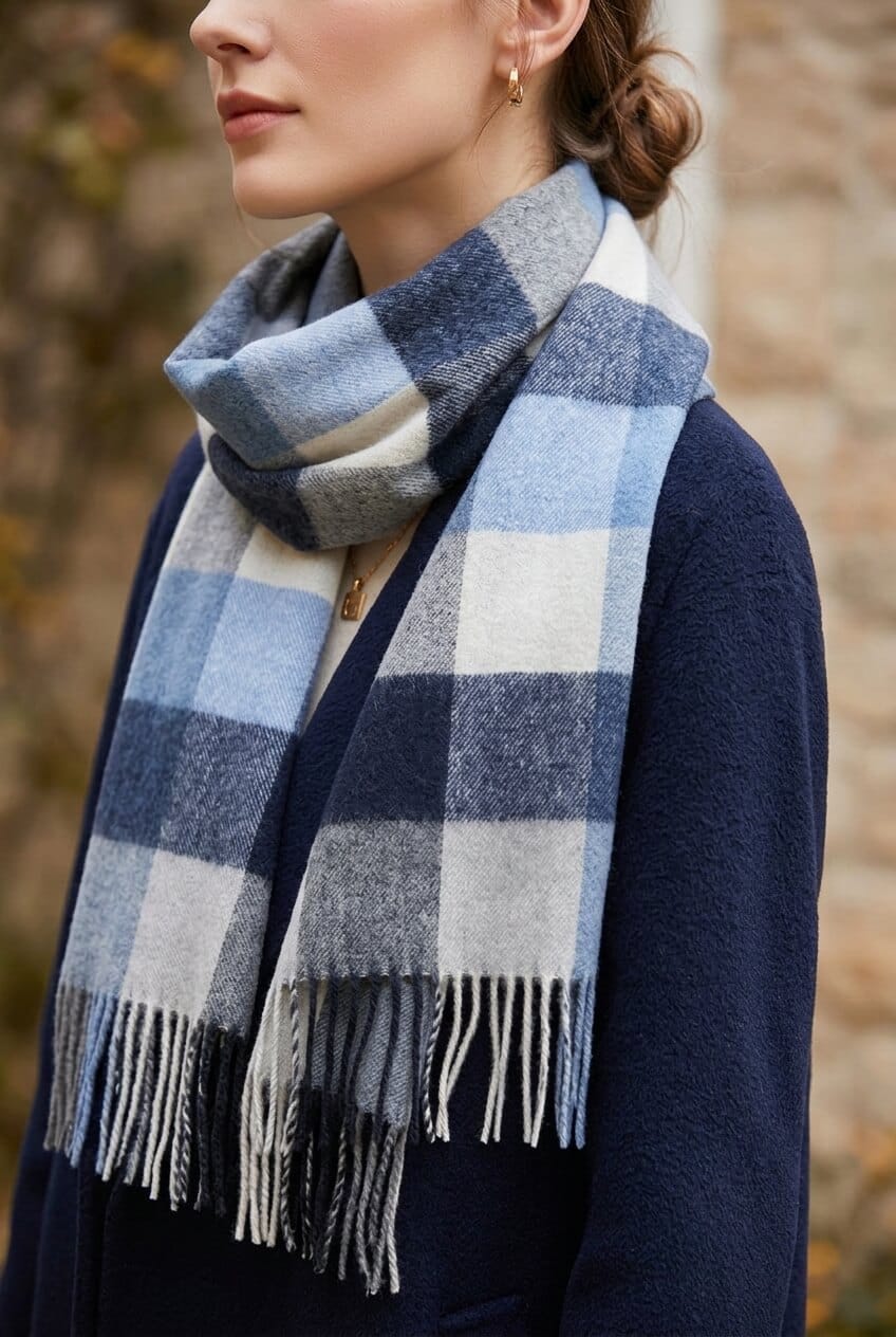 Lange dames sjaal | Geruit plaid patroon & franjes