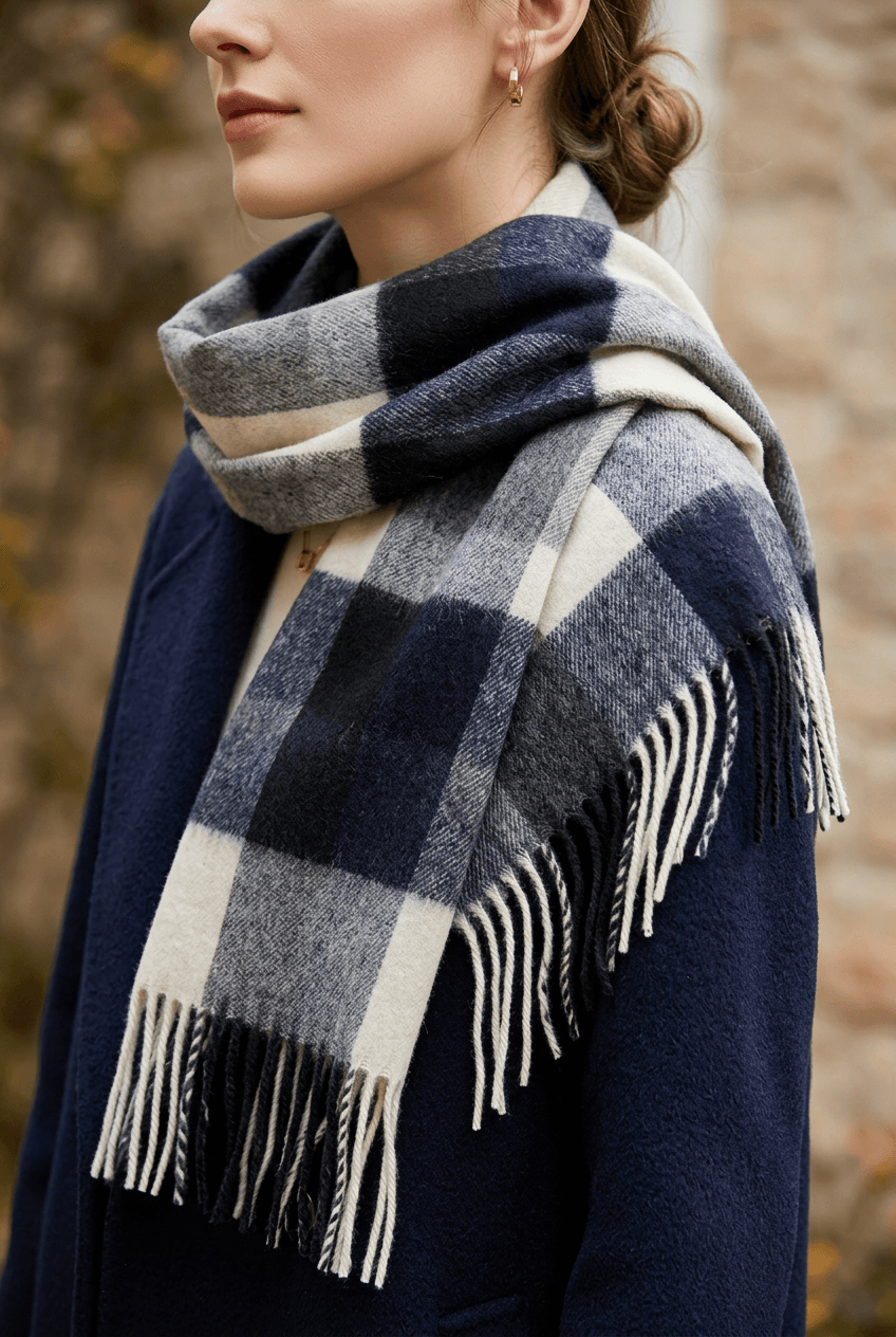 Lange dames sjaal | Geruit plaid patroon & franjes