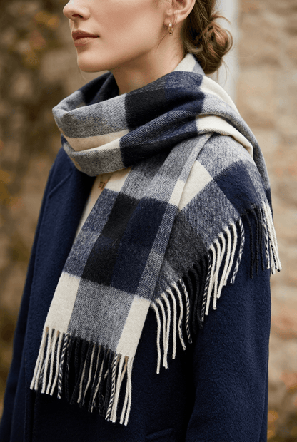 Lange dames sjaal | Geruit plaid patroon & franjes