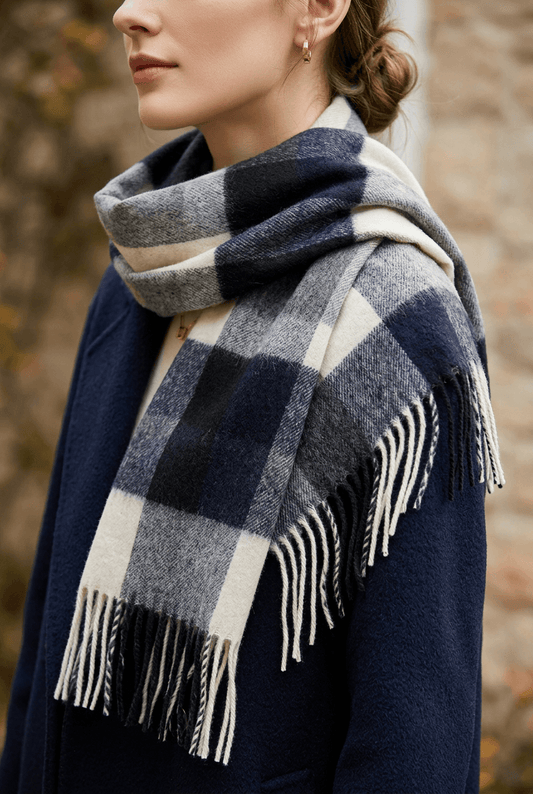 Lange dames sjaal | Geruit plaid patroon & franjes