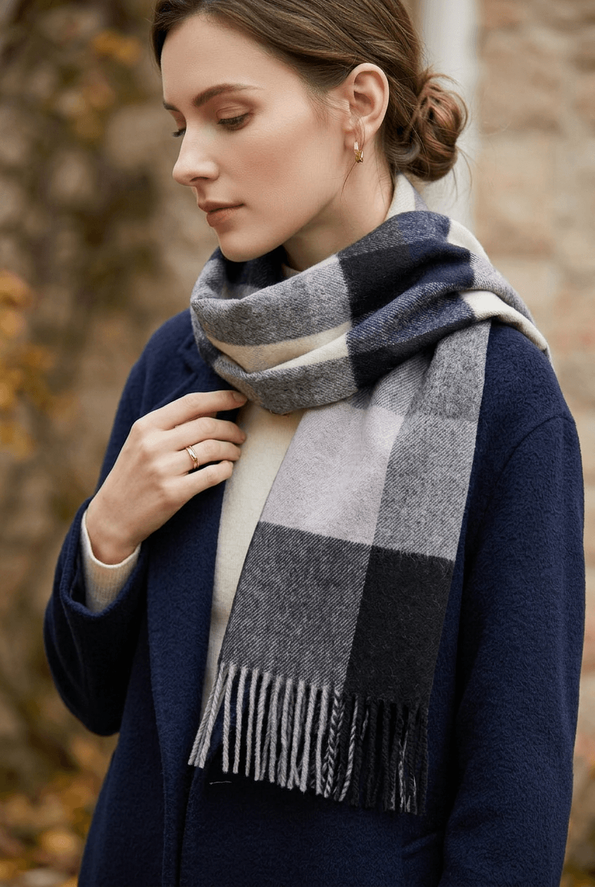 Lange dames sjaal | Geruit plaid patroon & franjes