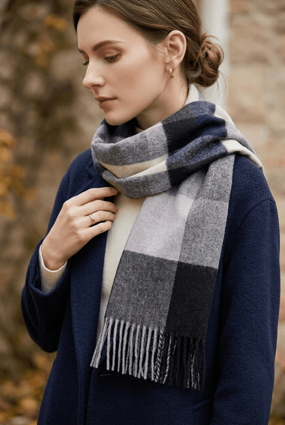 Lange dames sjaal | Geruit plaid patroon & franjes