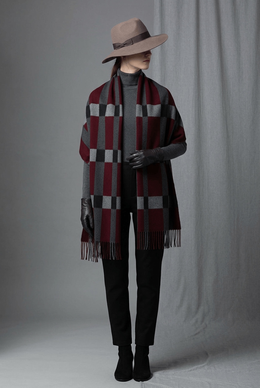 Winter sjaal met franjes | Ruitpatroon of effen