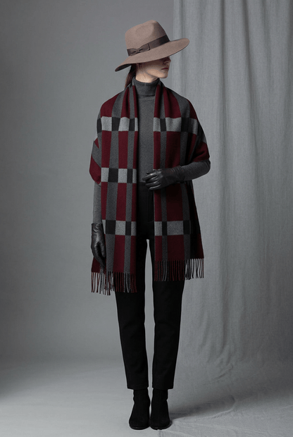 Winter sjaal met franjes | Ruitpatroon of effen