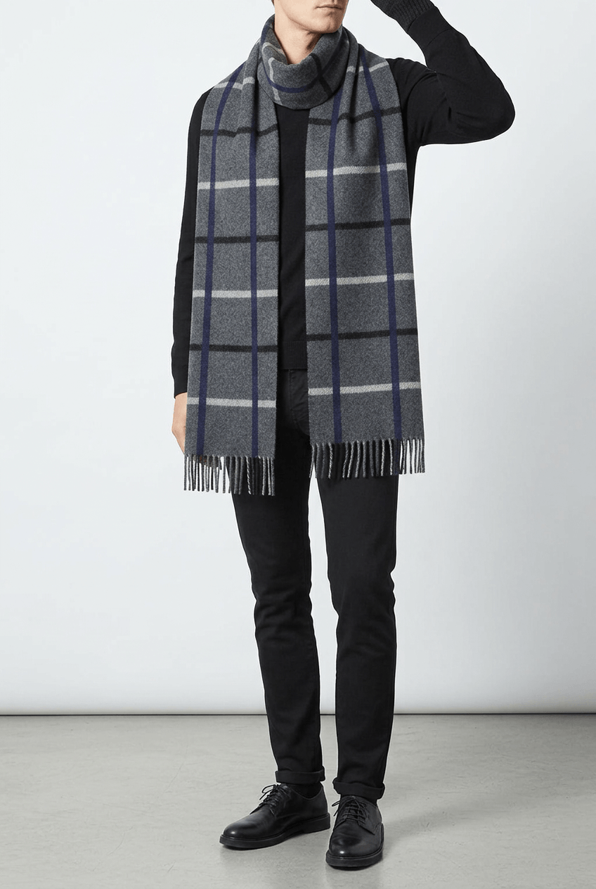 Winter sjaal met franjes | Ruitpatroon of effen