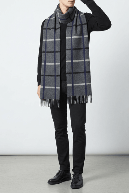 Winter sjaal met franjes | Ruitpatroon of effen