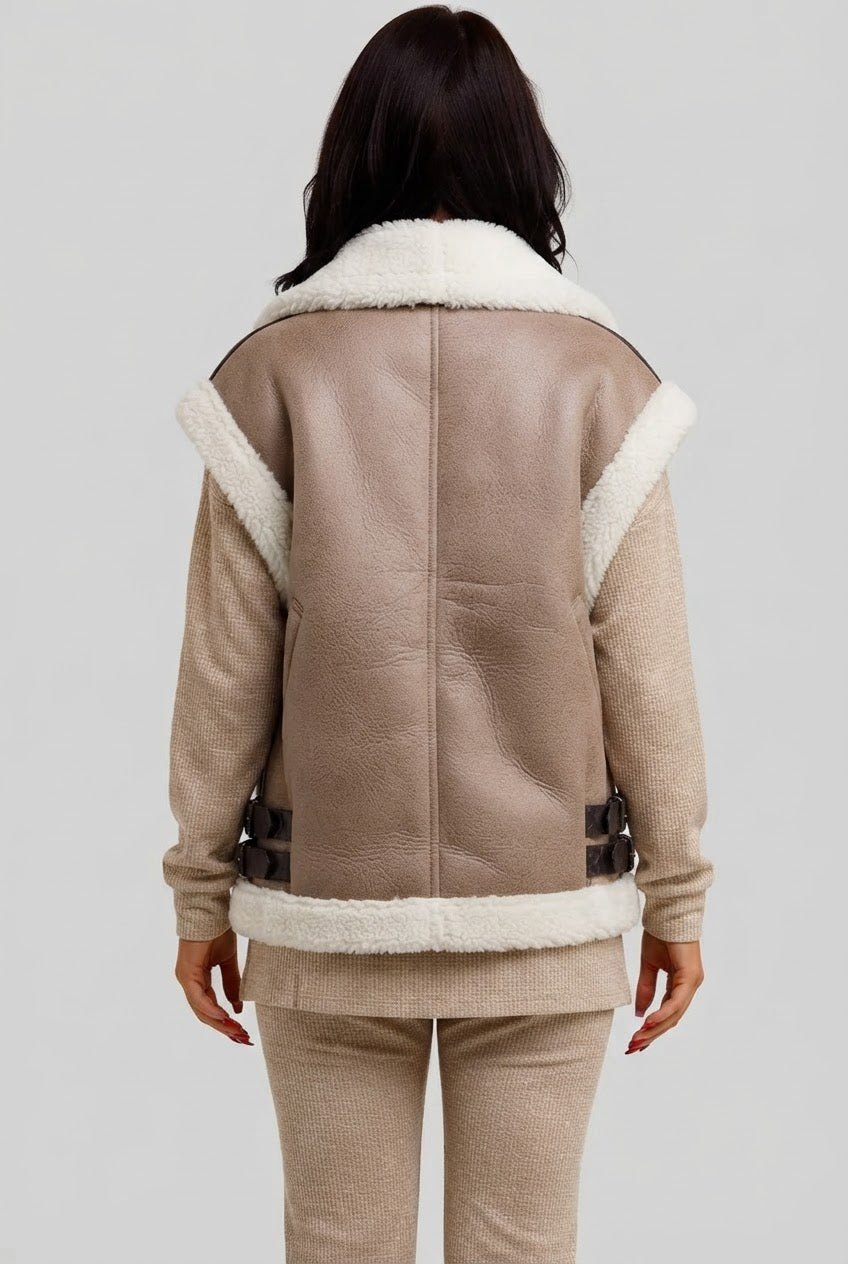 Dames vest mouwloos | Teddy-look kraag & ritssluiting