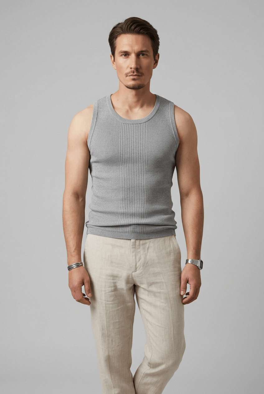 Tanktop Heren | Geribbeld met Ronde Hals & Slim Fit