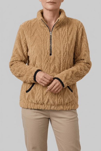 Dames Fleece Trui met Rits | Kabelpatroon & Kangoeroezak