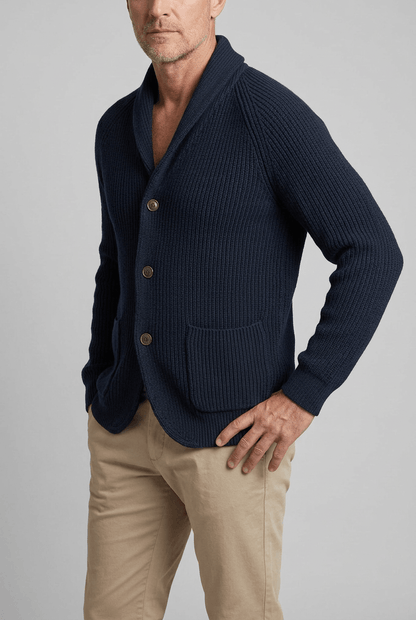 Heren winter cardigan ribgebreid | Sjaalkraag & knoopsluiting