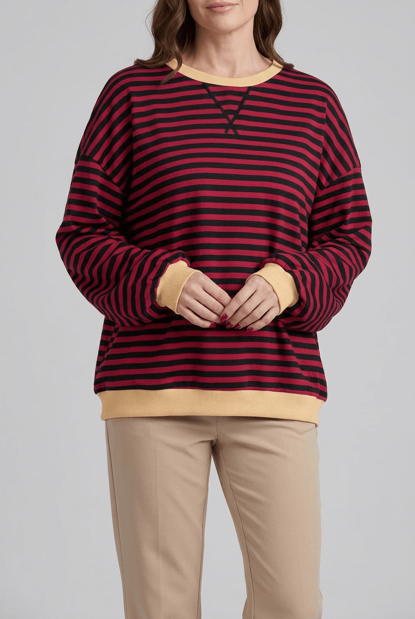 Dames Oversized Sweater | Retro Streepprint & Contrasttrim