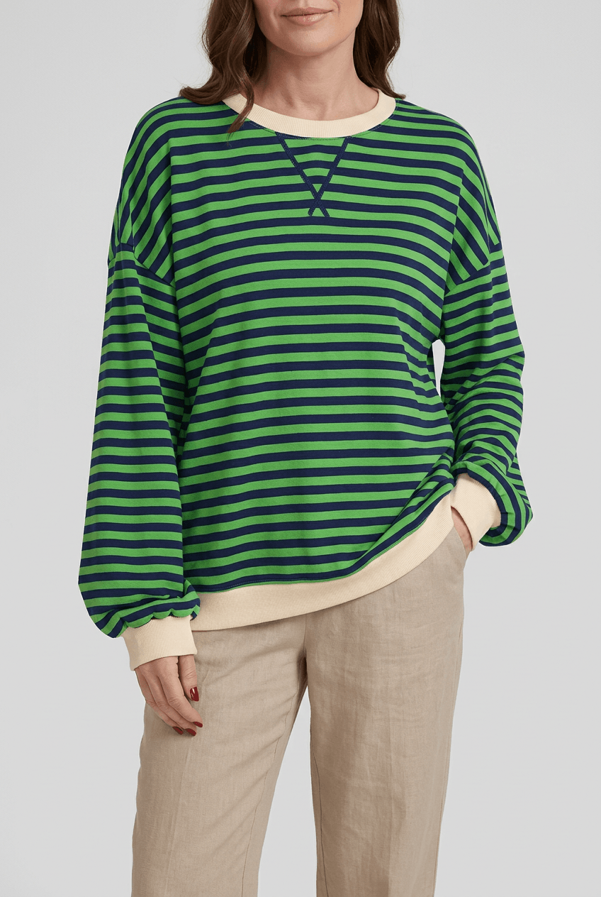 Dames Oversized Sweater | Retro Streepprint & Contrasttrim