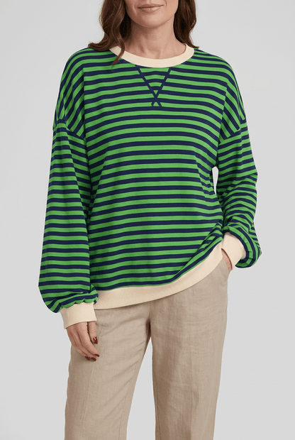 Dames Oversized Sweater | Retro Streepprint & Contrasttrim