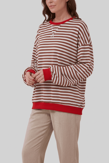 Dames Oversized Sweater | Retro Streepprint & Contrasttrim
