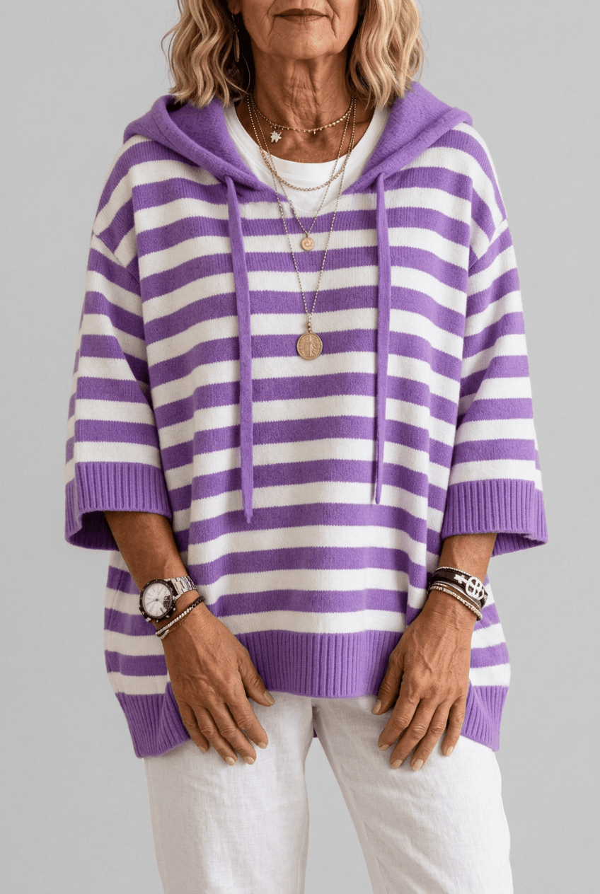 Dames Hoodie | Gestreept & Geribde Boorden