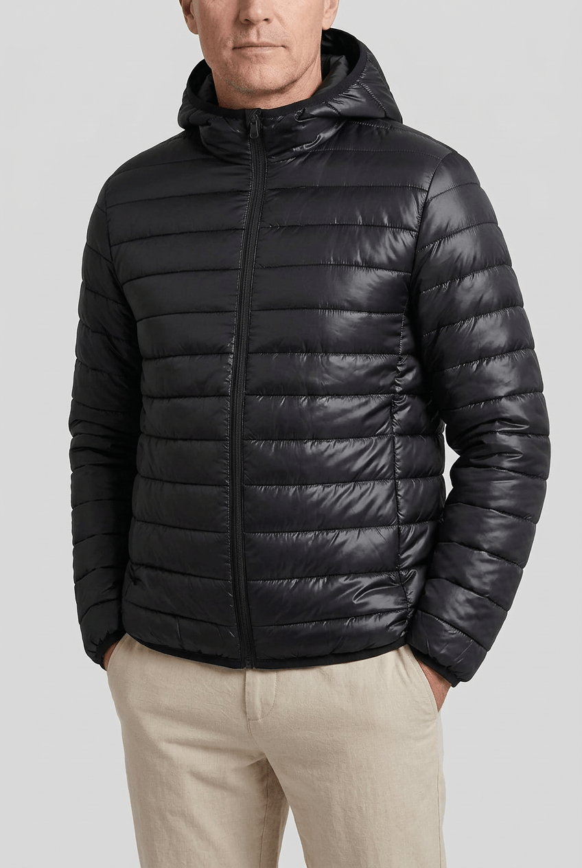 Heren gewatteerd puffer jacket | Capuchon & volledige rits