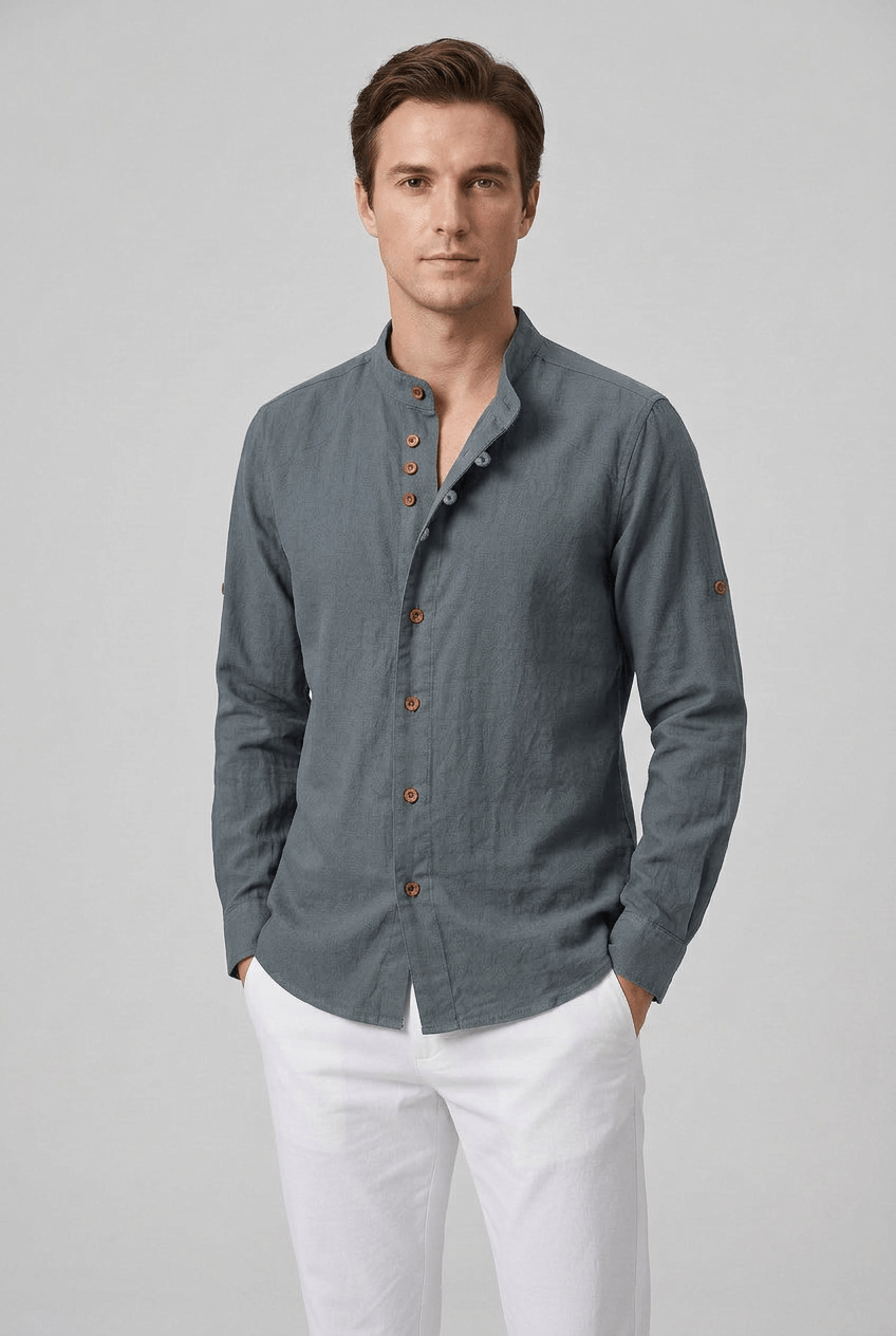 Heren Overhemd met Opstaande Kraag en Lange Mouwen | Slim Fit