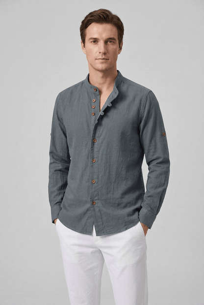 Heren Overhemd met Opstaande Kraag en Lange Mouwen | Slim Fit