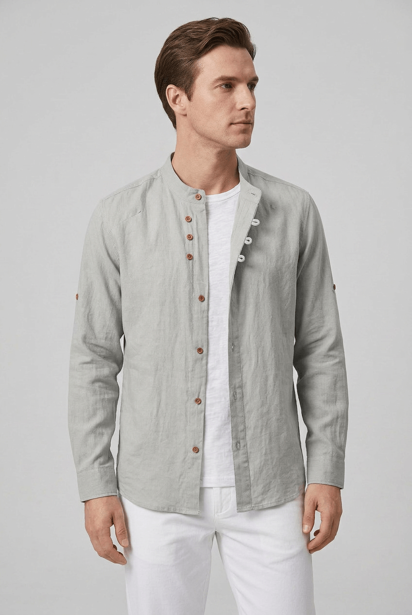 Heren Overhemd met Opstaande Kraag en Lange Mouwen | Slim Fit