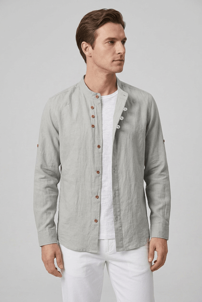 Heren Overhemd met Opstaande Kraag en Lange Mouwen | Slim Fit