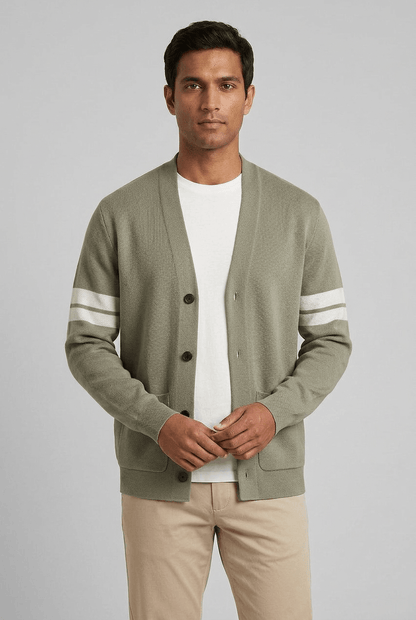 Heren Vest met V-hals en Streepdetail op de Mouwen | Knoopsluiting