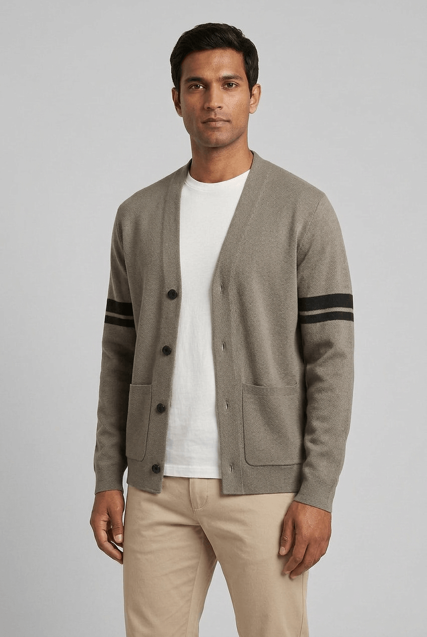 Heren Vest met V-hals en Streepdetail op de Mouwen | Knoopsluiting