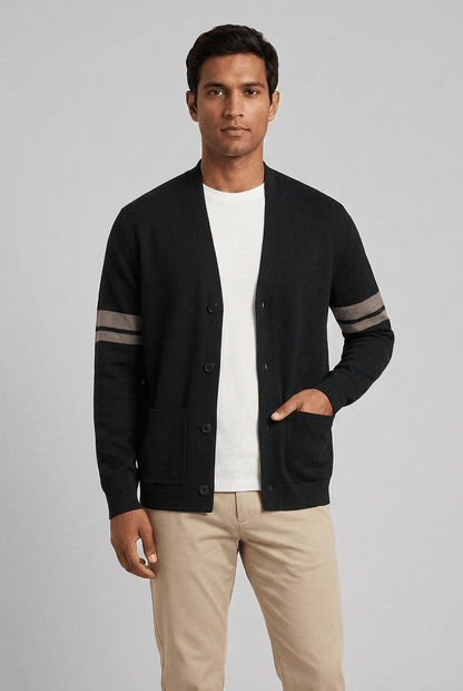 Heren Vest met V-hals en Streepdetail op de Mouwen | Knoopsluiting