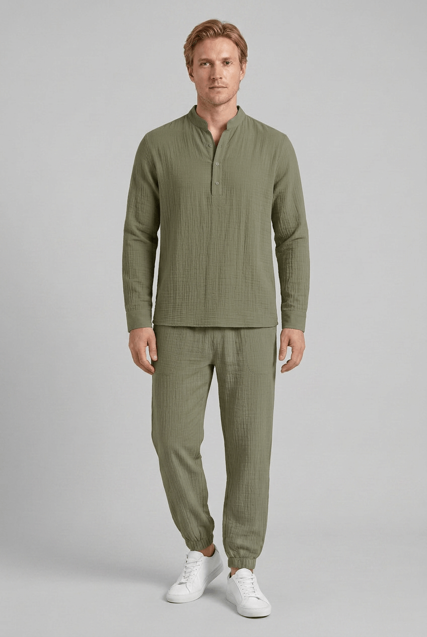 Heren Zomerset met Opstaande Kraag en Relaxed Fit Broek | Tweedelig