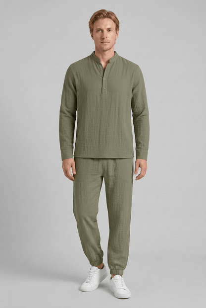 Heren Zomerset met Opstaande Kraag en Relaxed Fit Broek | Tweedelig